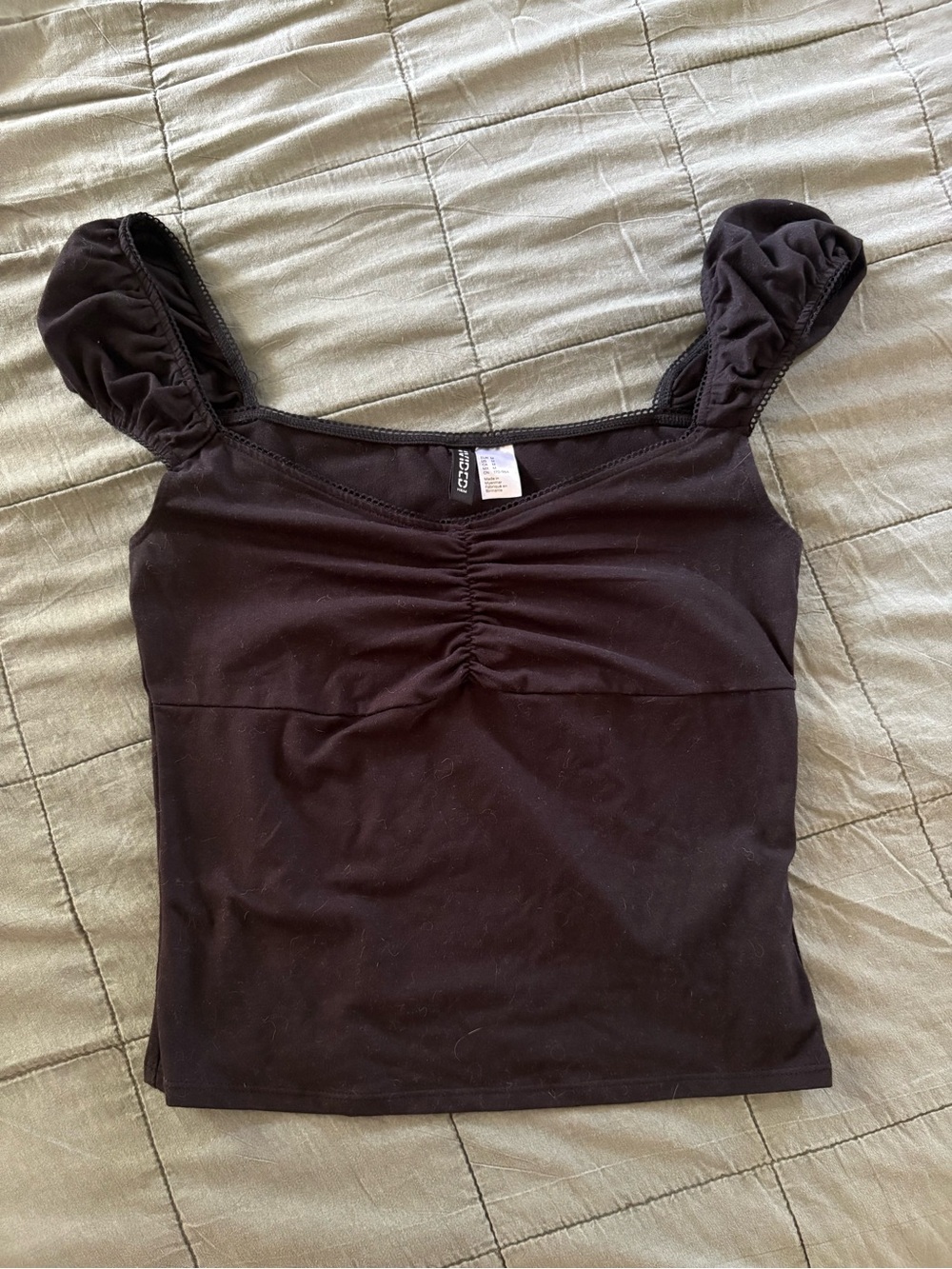Divided Black Ruched Square Neck Crop Camisole